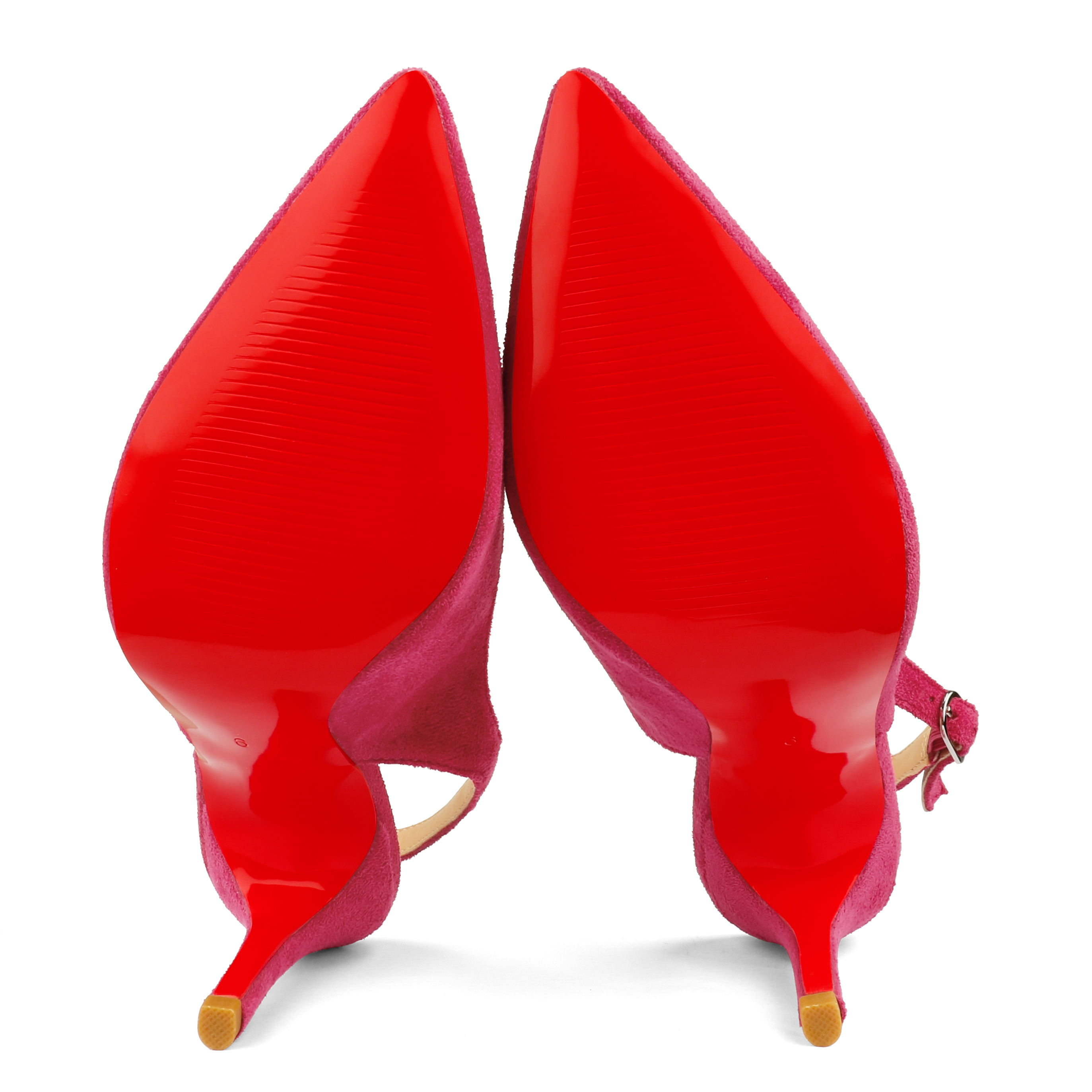 90mm Middle Heels Pointy Toe Red Bottom Slingback Pumps Suede-vocosishoes