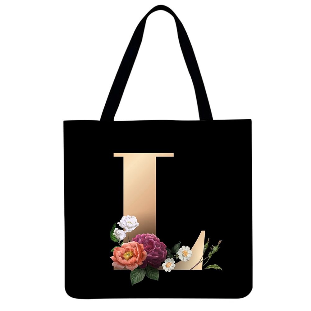 Linen Tote Bag-Alphabet flowers