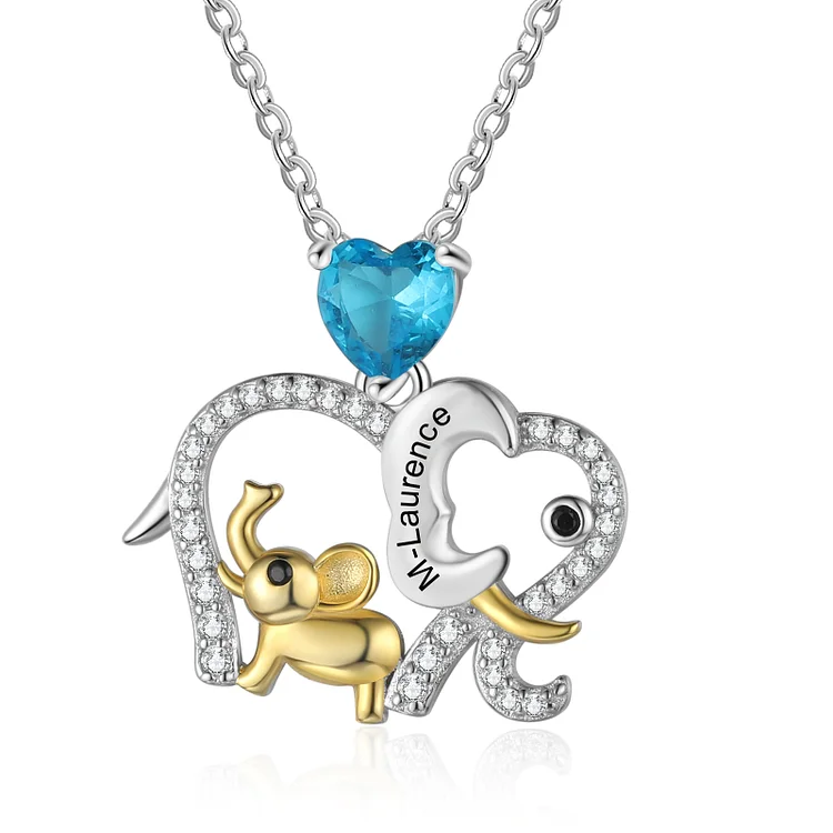 Kettenmachen Personalisierte 1 Name Mama Elefant & kleiner Elefant Halskette mit Geburtsstein