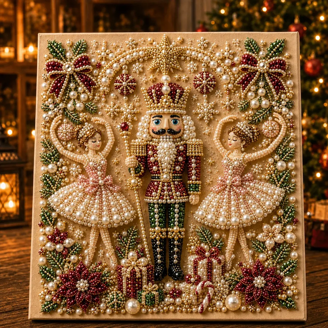 LSAT DAY 75% OFF 🎄🎅 Premium 3D Pearl Christmas Wall Art Kit | Luxury Flocked Canvas with Scratch-Resistant Non-Fading Pearl Beads DIY Holiday Decor ⛄️❄️