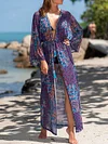 Hawaii Style Ethnic Printed Long Sleeves Cover-Ups Tops