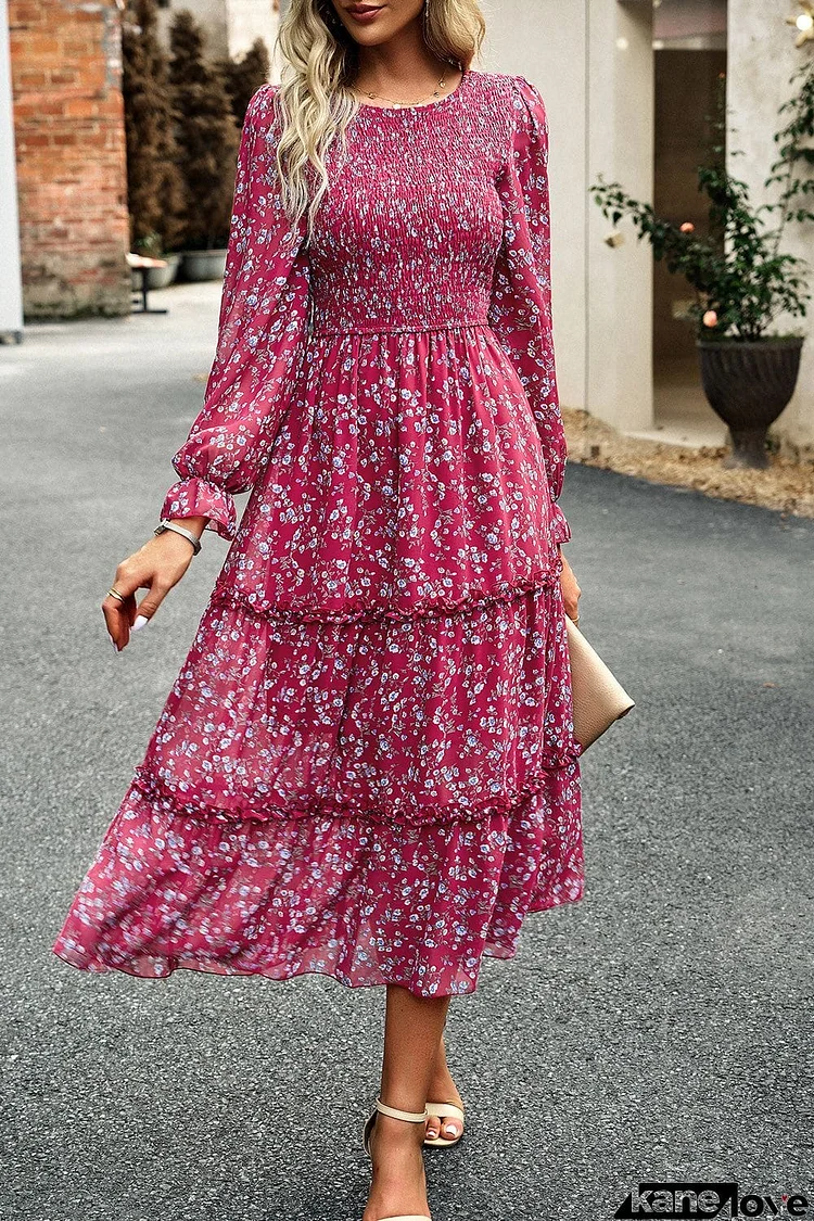 Smocked Flounce Sleeve Midi Dress