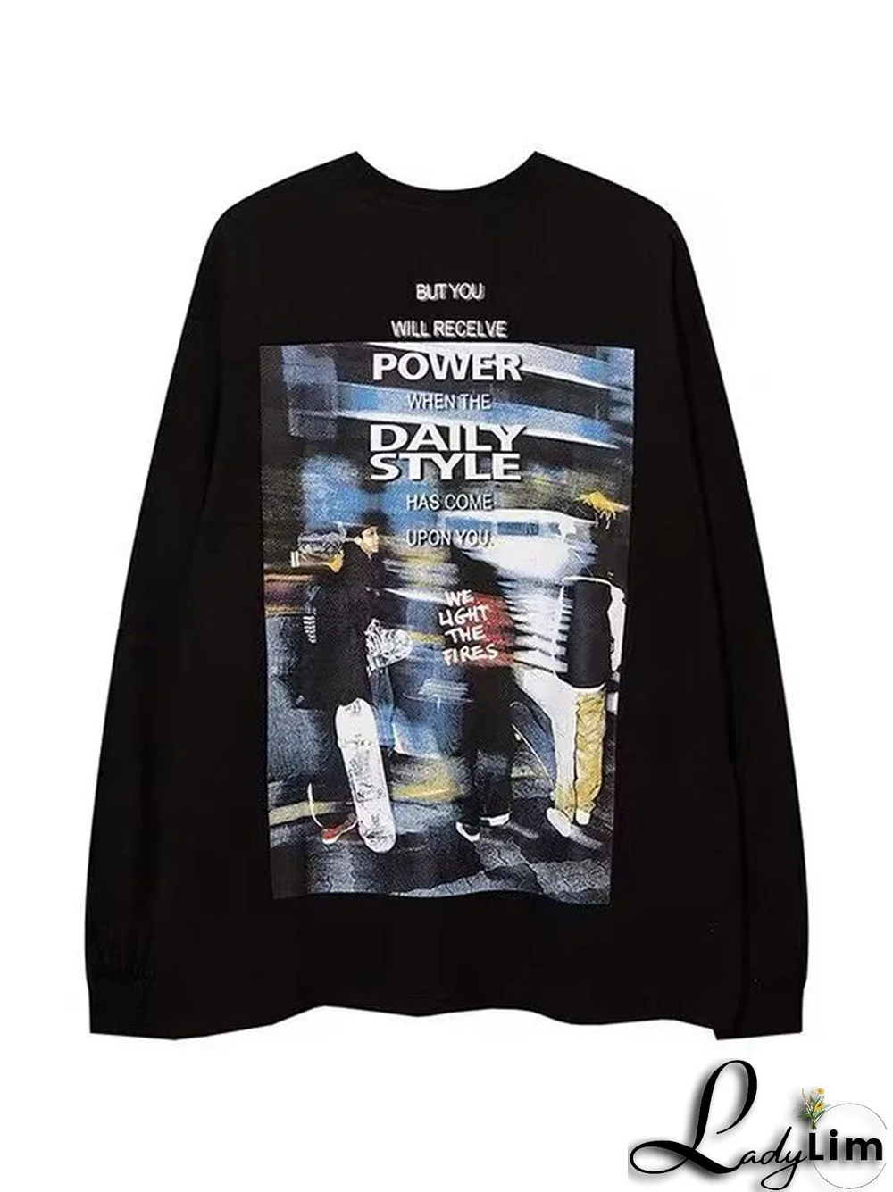 Men's Vintage Painting Print  Long Sleeve Tee