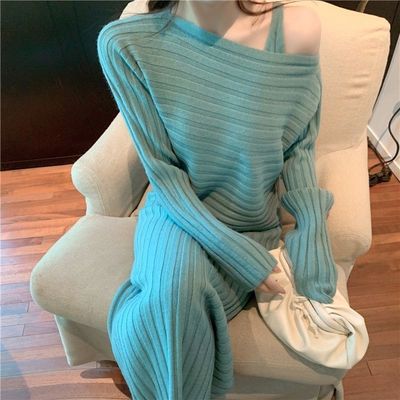 Rotimia Temperament Pullover Knitted Sling Dress Set