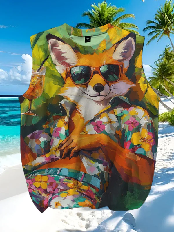 Men's Flower Field Fox Oil Painting Art Print Tank Top