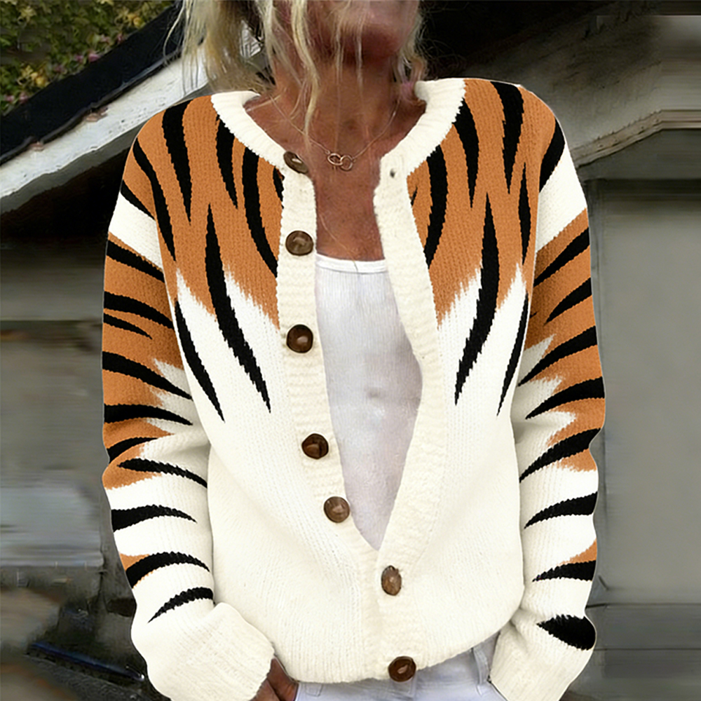 Tiger-print Retro Cardigan Sweater wearshes