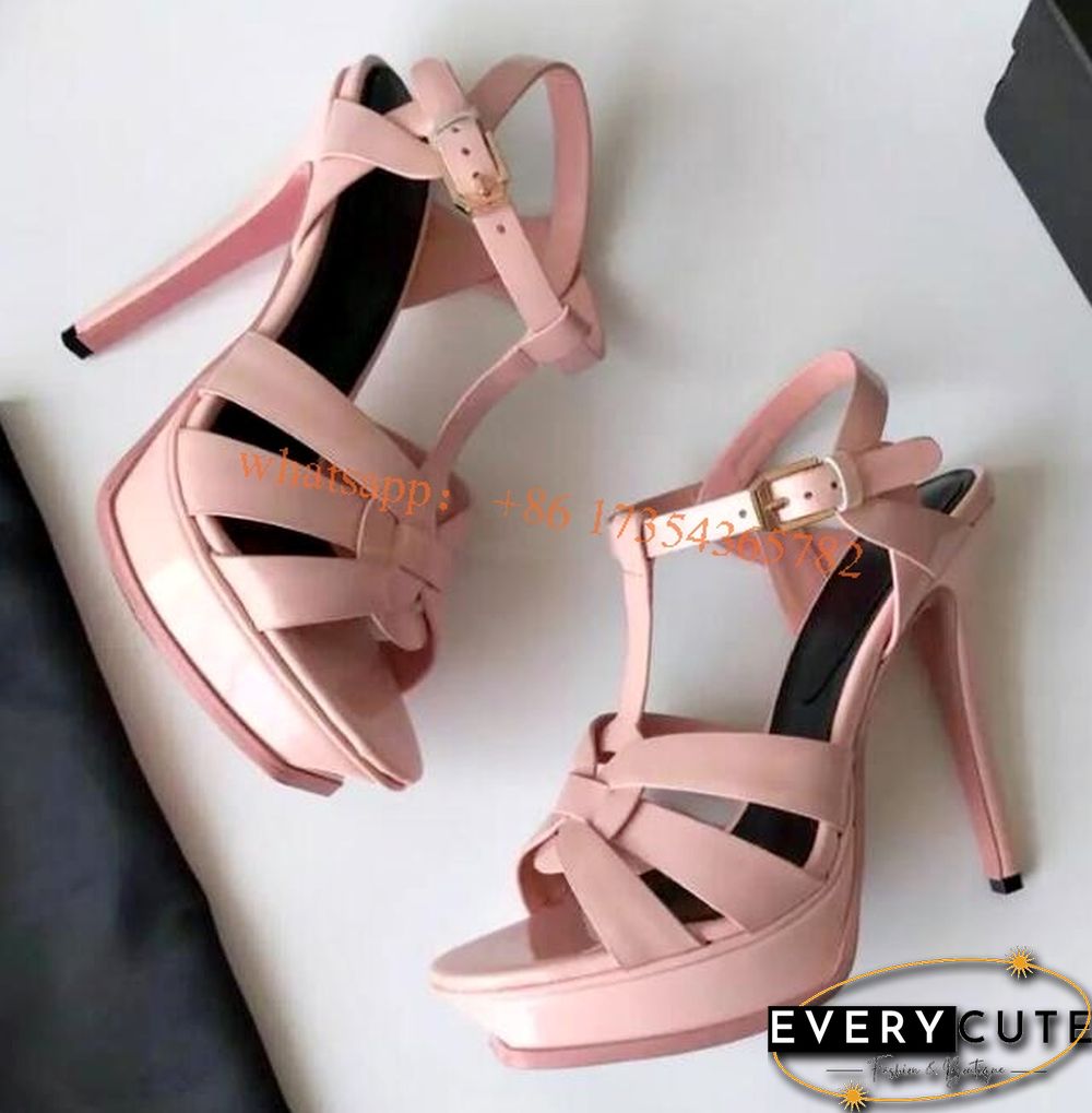 Peep Toe Runway Womens Sandals High Heel Platform Leather Shoes Tribute Sandalias Sexy Ladies Summer Shoes 14cm Thin Heels Pumps