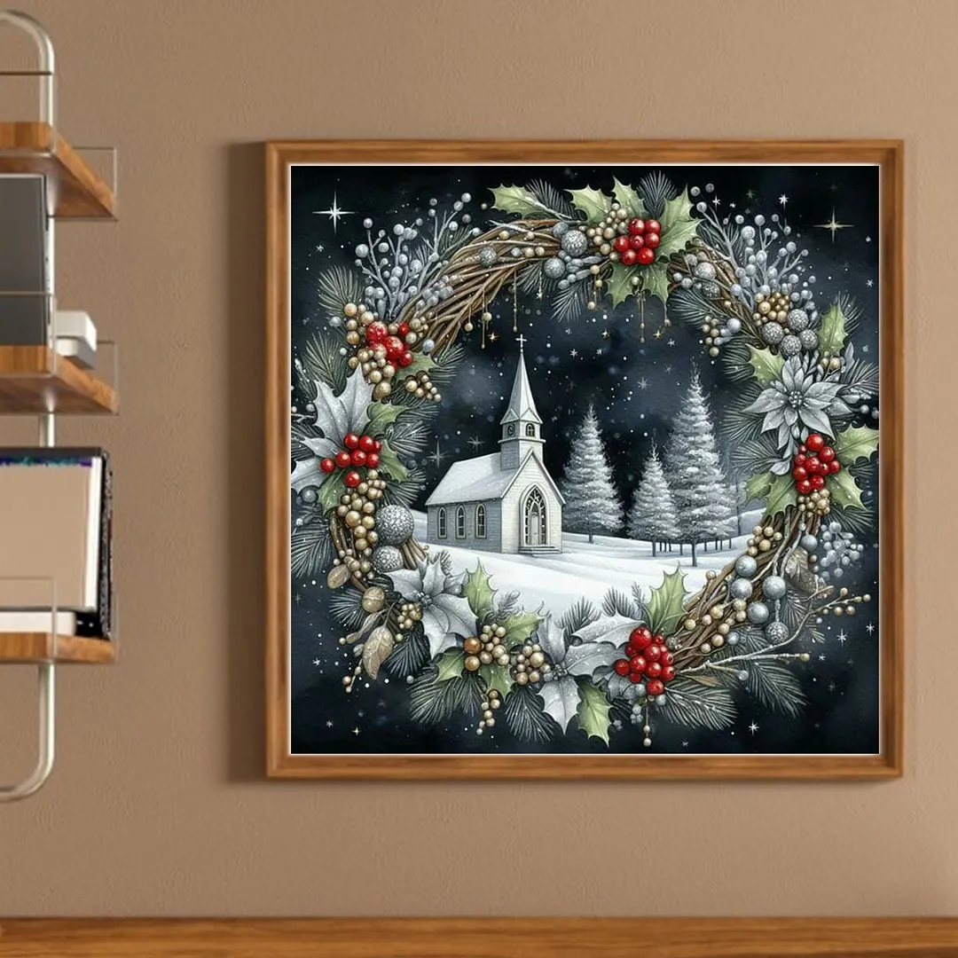 Green Xmas Scenery Full 14CT DIY Counted Cross Stitch Art Crafts Kits 40x40cm