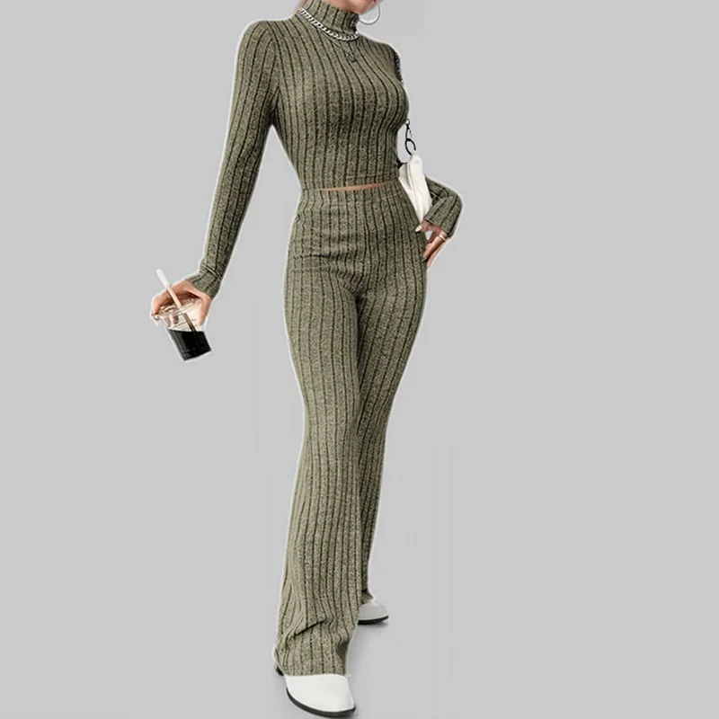 Brownm Brownm 2024 Autumn Suit New Women's Temperament Pure Color Slim Long Sleeve Bell Pants Fashion Suit