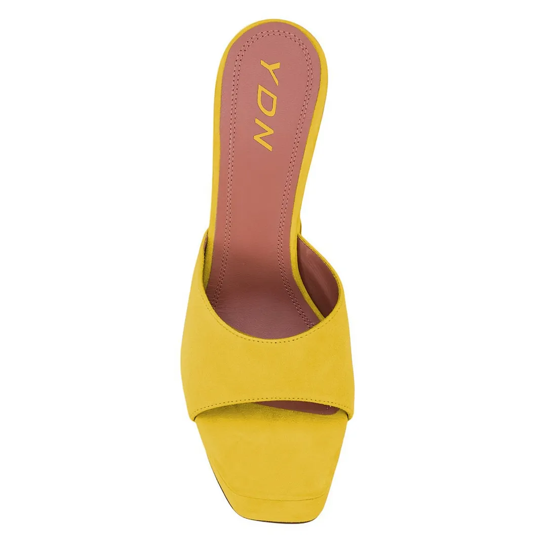Yellow Slip On Square Toe Platform High Heel Mule Shoes for Women