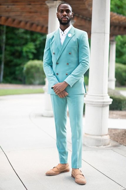 Sky Blue Peaked Lapel Homecoming Suit For Boy With Double Breasted | Ballbellas Ballbellas