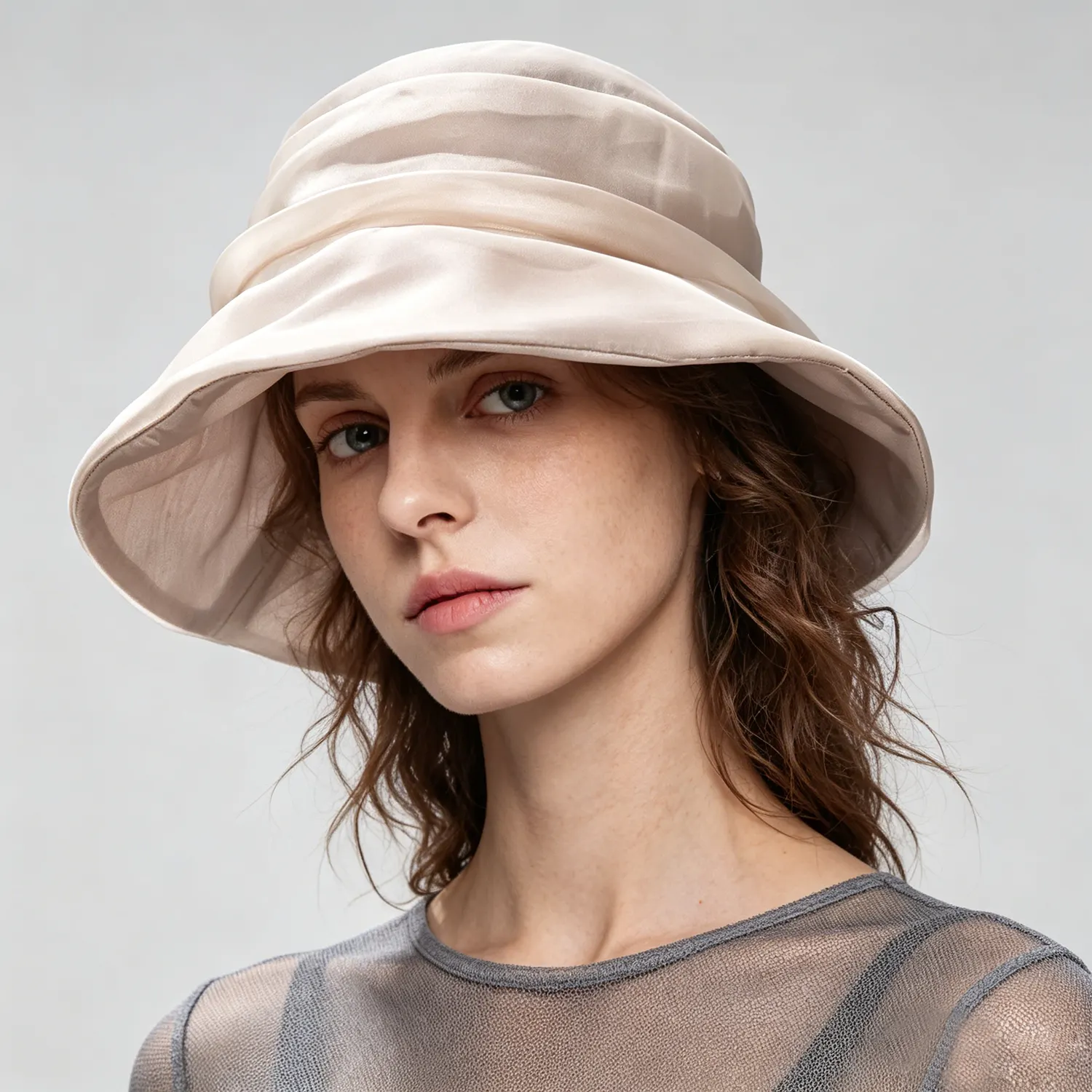 100% Silk Bucket Hat Sun Protection Sheer Classic Embroidery Organza Lightweight for Women REAL SILK LIFE