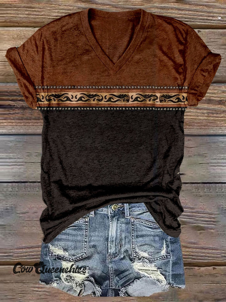 Women’s Vintage Print V-Neck Casual T-Shirt Multicolor / S