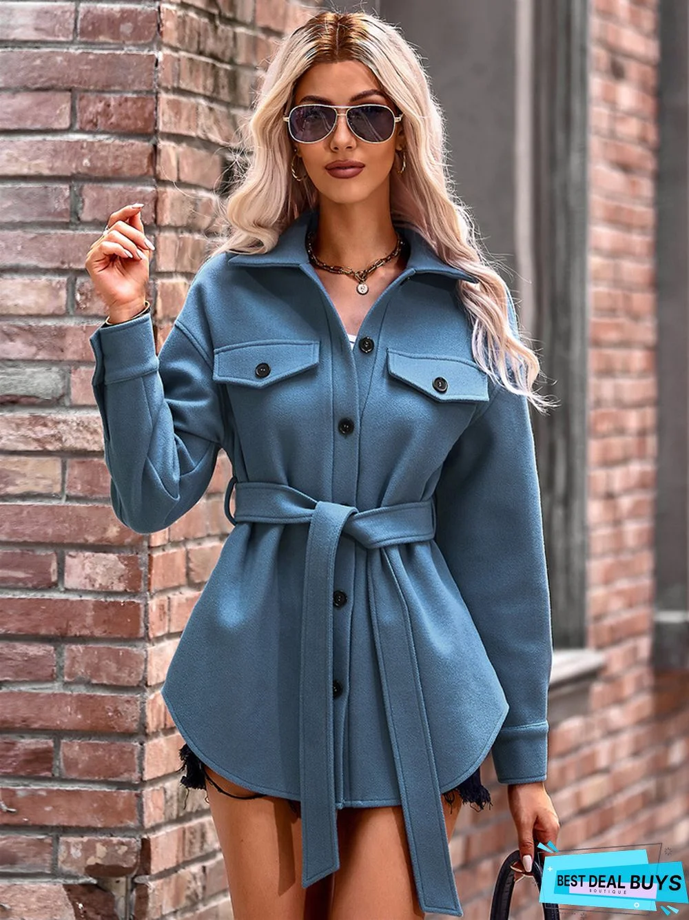 Solid Color Stylish Lace-Up Coat For Women