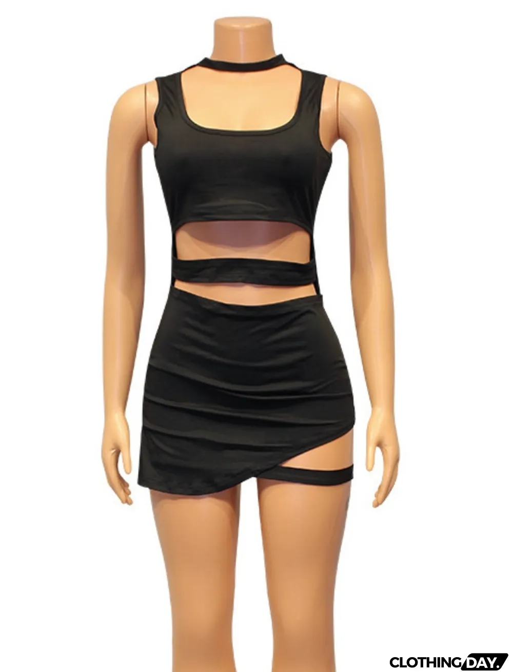 Women Summer Black Sexy O-Neck Sleeveless Solid Lace Up Mini Sheath Club Dress