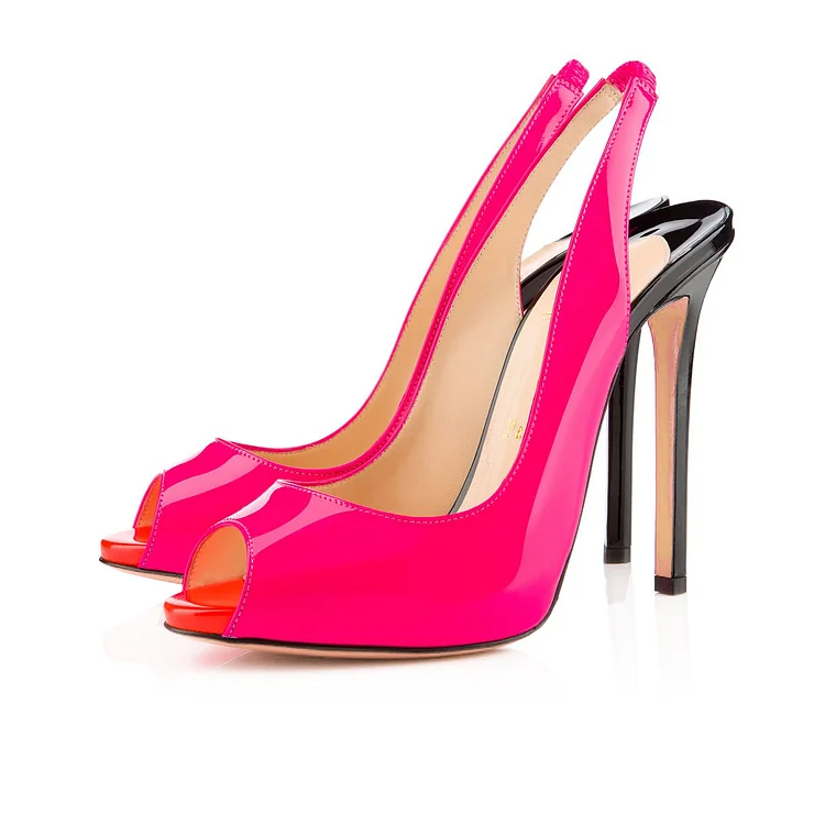 Hot Pink Slingback Peep Toe Stiletto Heels for Women Vdcoo