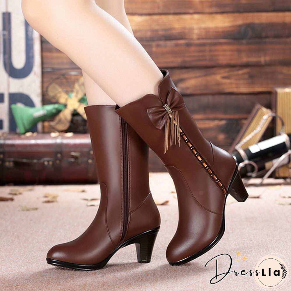 New winter boots, cotton boots, leather boots, leather boots, high-heeled wool boots