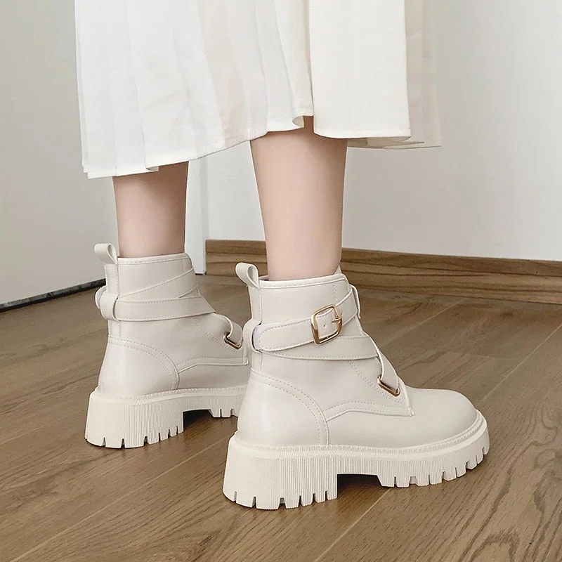 Fashion New Shoes Women Boots 2021 Autumn Winter All-match Comfort Boots Women High Quality Pu Leather Chunky Heels Shoes