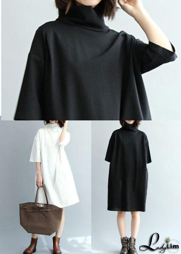 Beautiful White Turtle Neck Cotton Maxi Dresses Half Sleeve