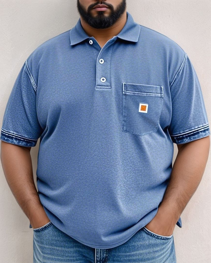 Men's Plus Size Washed Vintage Pockets Stand Collar Polo Shirt