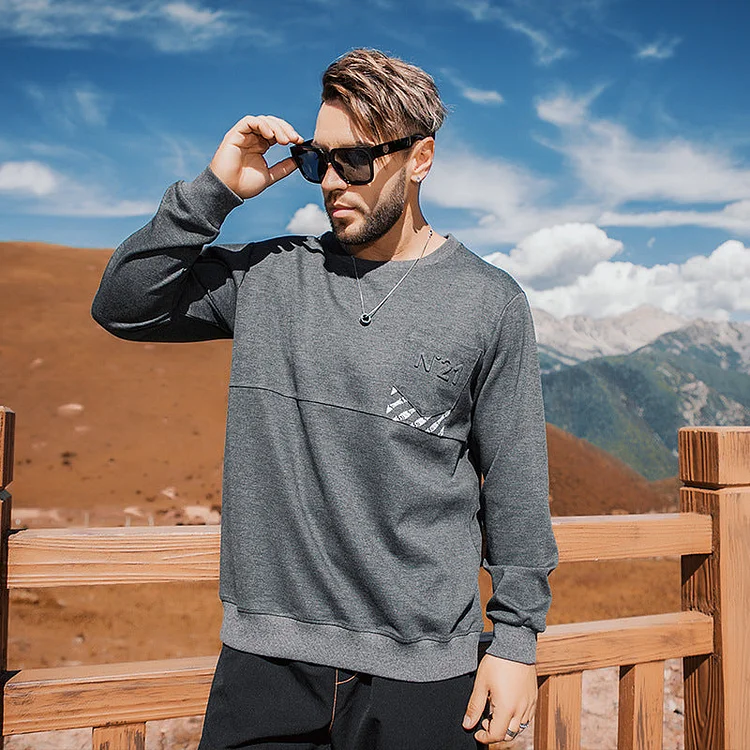 Men plus Size Sweatshirt Autumn Sweater Pocket Thickened Large Size Long Sleeve T-shirt Letter Embossed