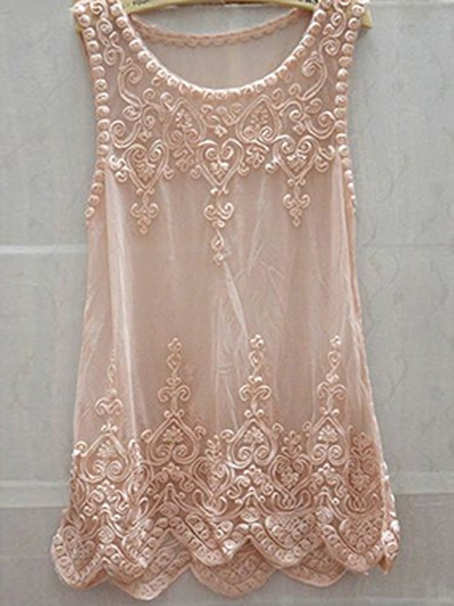 Women's Pure Color Floral And Lace Stitching Casual Linen Tank Top