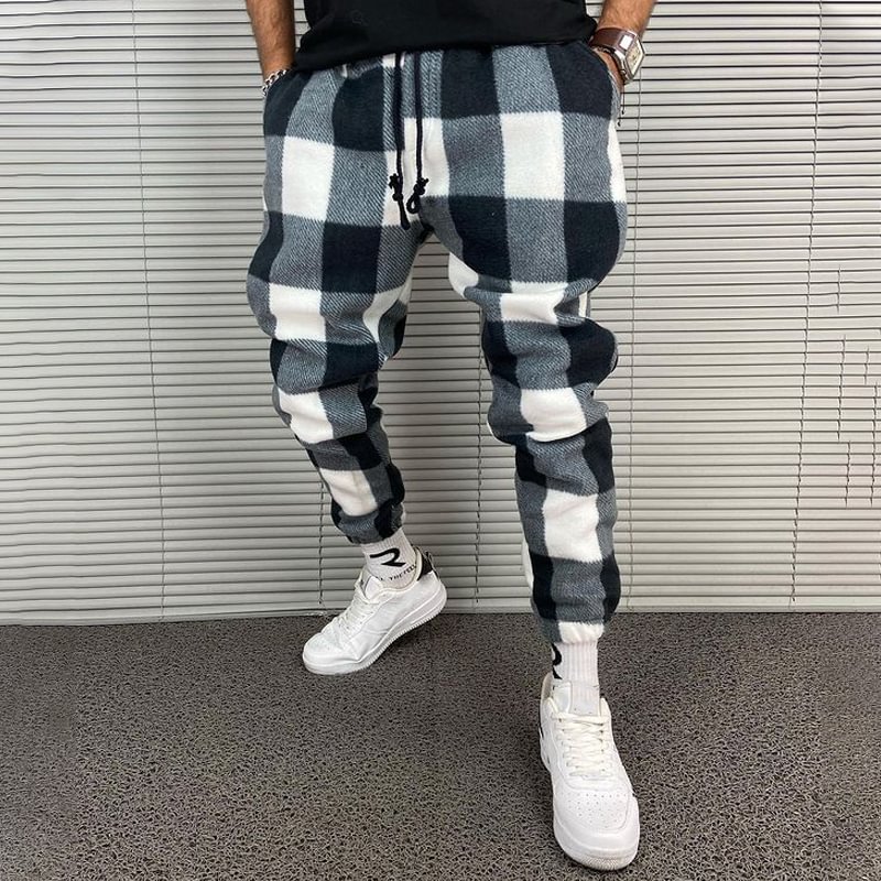 Check Textured Sports Sweatpants-Compassnice®