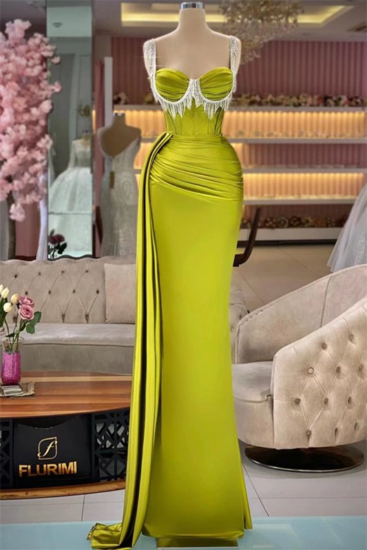Gorgeous Starps Sleeveless Mermaid Long Evening Dress With Tassels ED0416