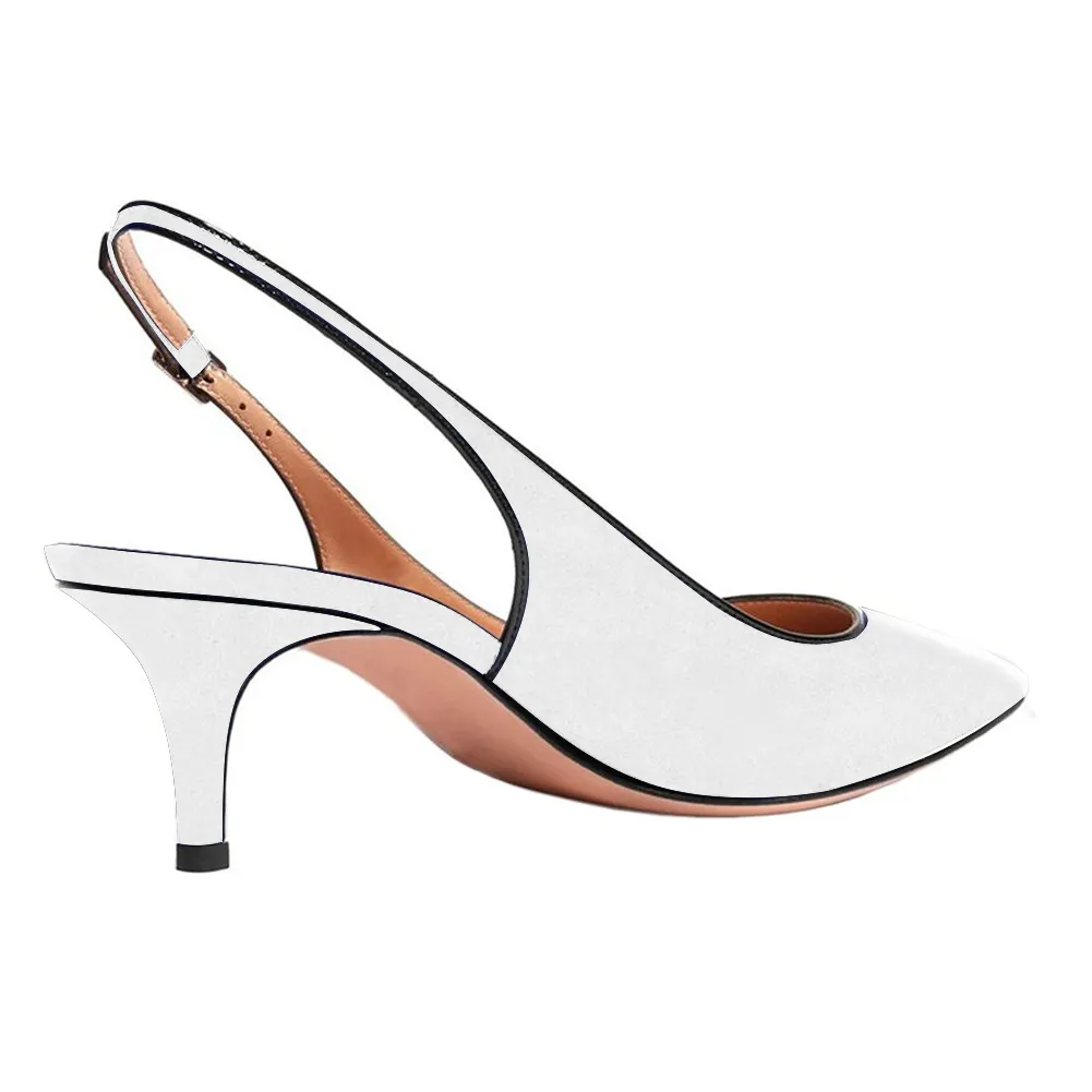 Women's Pointed Toe Slingback Shoes Kitten Heel Pumps Comfortable Dress White Suede Shoes-vocosishoes