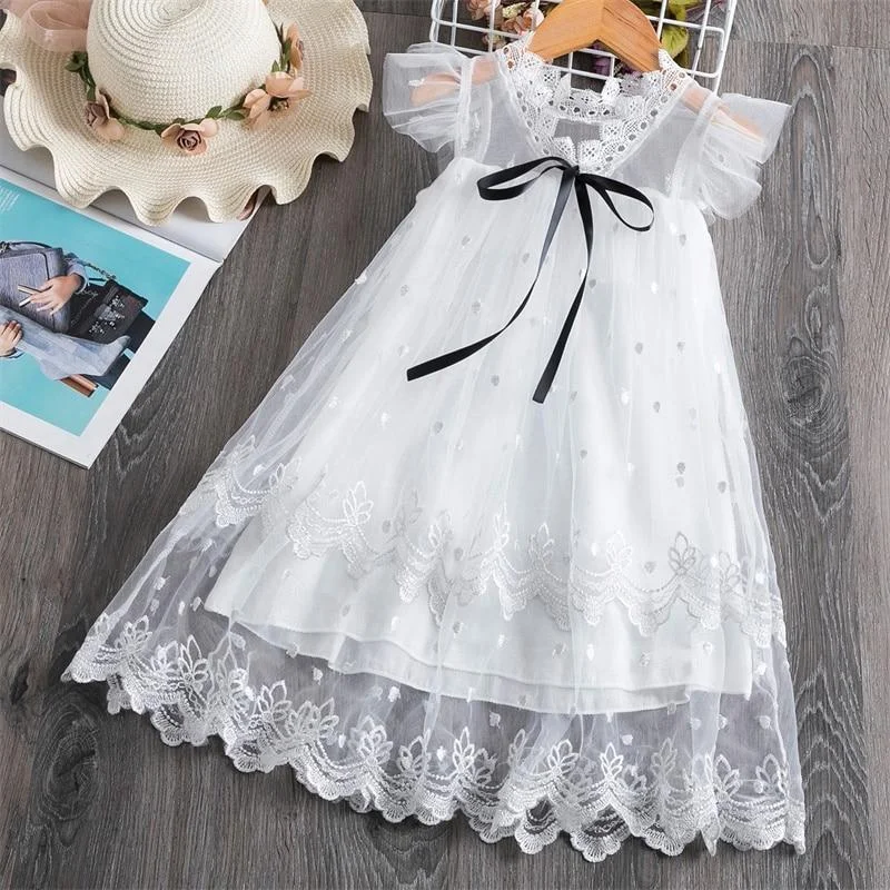 Kids Dresses For Girls Floral Lace Princess Dress Sleeveless Birthday Xmas Clothes Mesh Tutu Dress Girls 3-8Yrs Casual Clothing