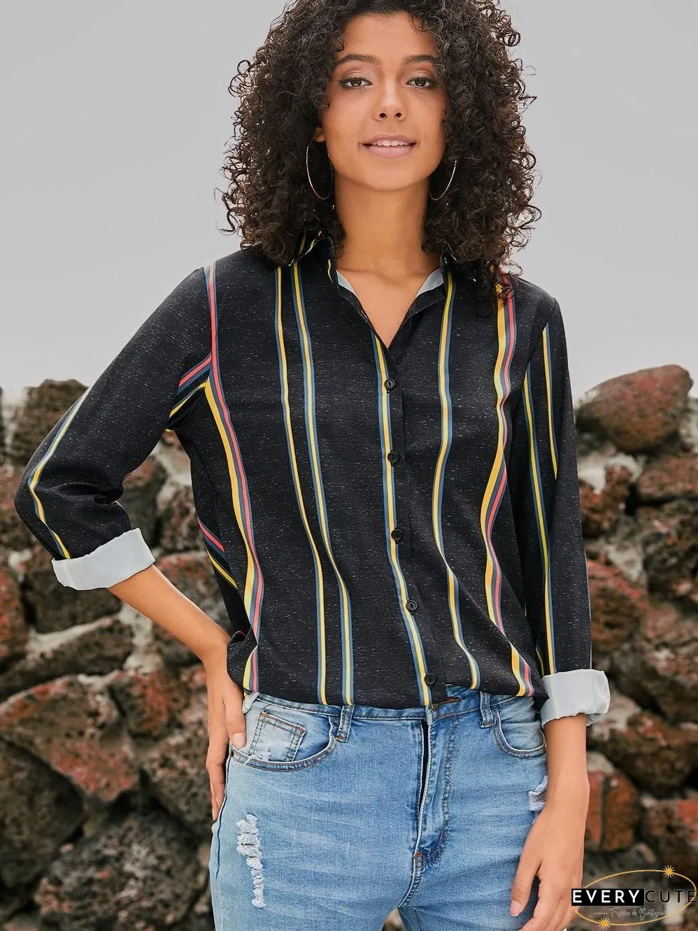 Women's Vertical Striped Button-Down Shirt