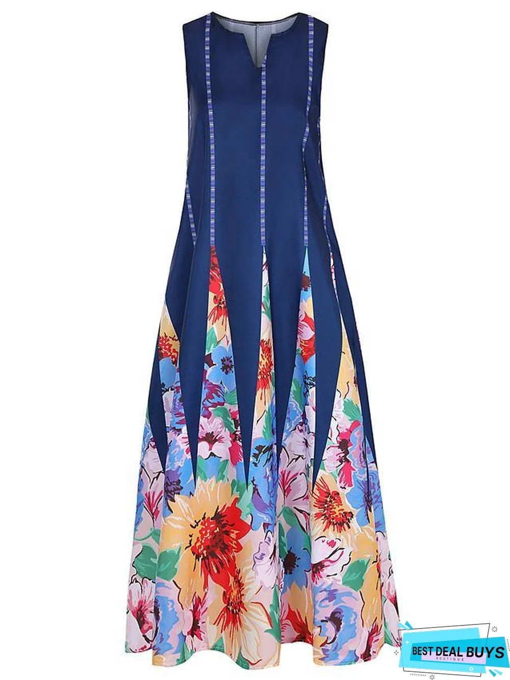 Women's Tunic Maxi Long Dress Sleeveless Tribal Print Summer Plus Size Hot Casual White Black Blue Red Green