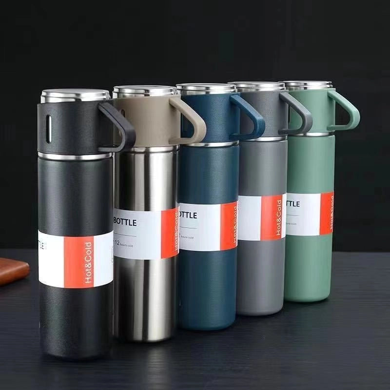Business Gift Thermos Cup Set One Cup 3 Lid Gift Box Set Thermos Cup 304 Stainless Steel Water Cup Accompanying Gift