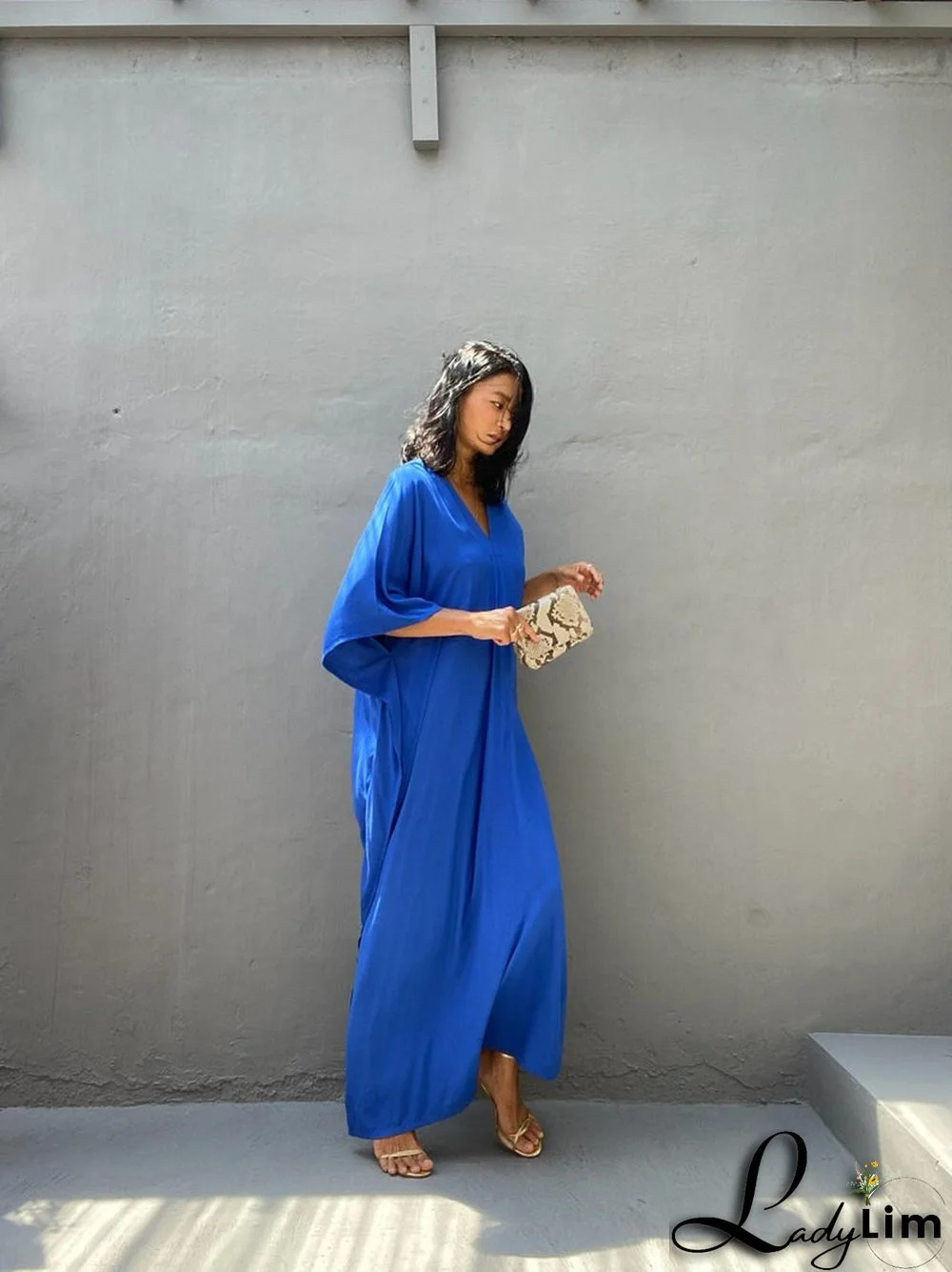 V Neck Solid Color Beach Cover Up