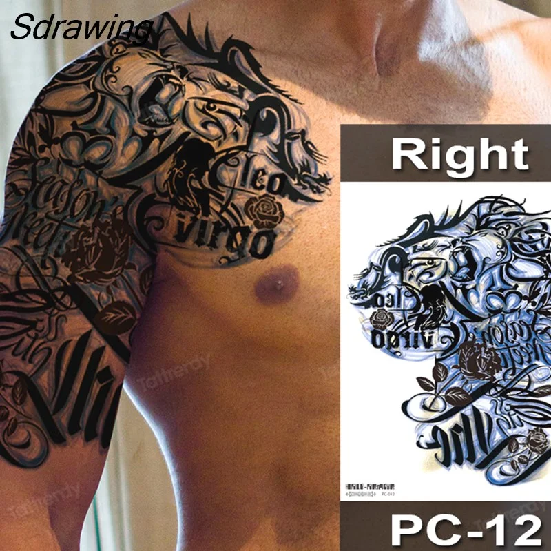 Sdrawing Fox Totem Dragon Waterproof Temporary Tattoos Body Art Arm Shoulder Chest Tattoo Sticker Black Tatouage Men Adult Large