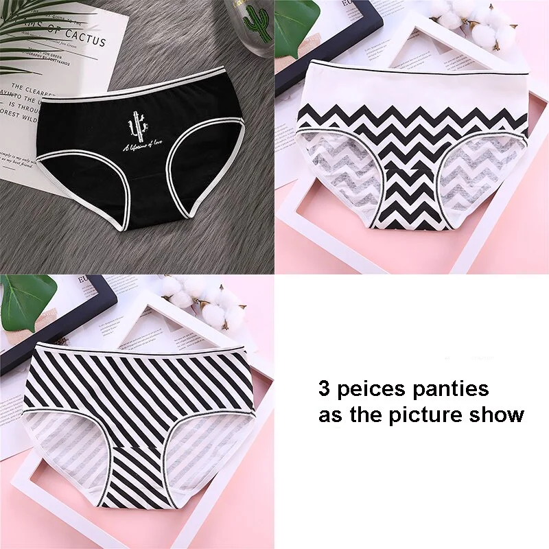 Billionm Cotton Girl Panties Cute Cartoon Briefs Women Wave Stripe Underwear Lingerie Ladies Solid Color Pantys Underpants