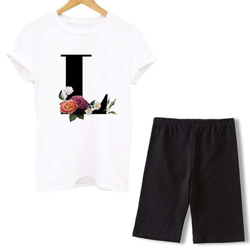 Women Two Piece Set Letter T Shirts And Shorts Sets Summer Short Sleeve O-neck Casual Biker Tracksuit Sexy Outfit For Woman 2