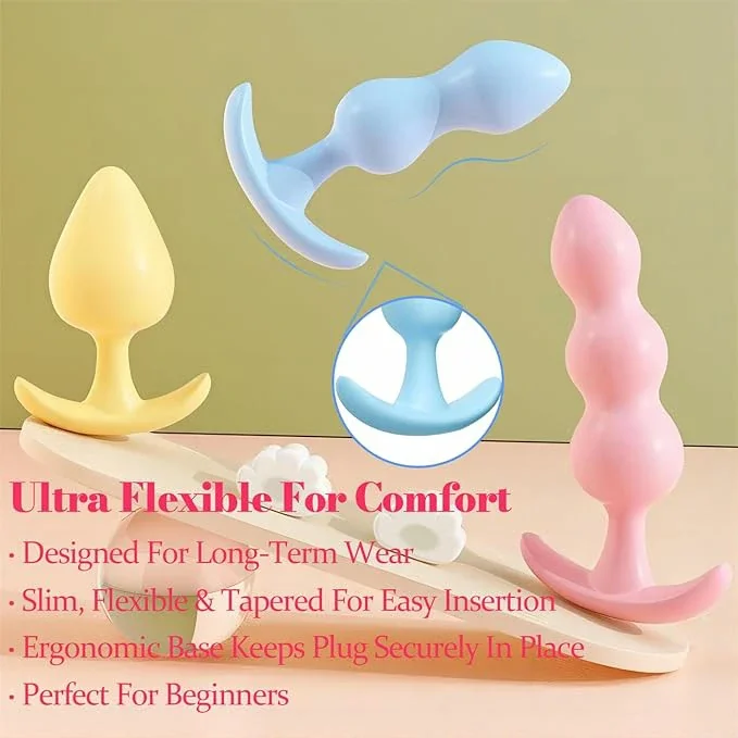 3 Pack Anal Plug Butt Plug Silicone Sex Toy for  Anal Training and Anal Stimulator Comfortable Long-Term Wear