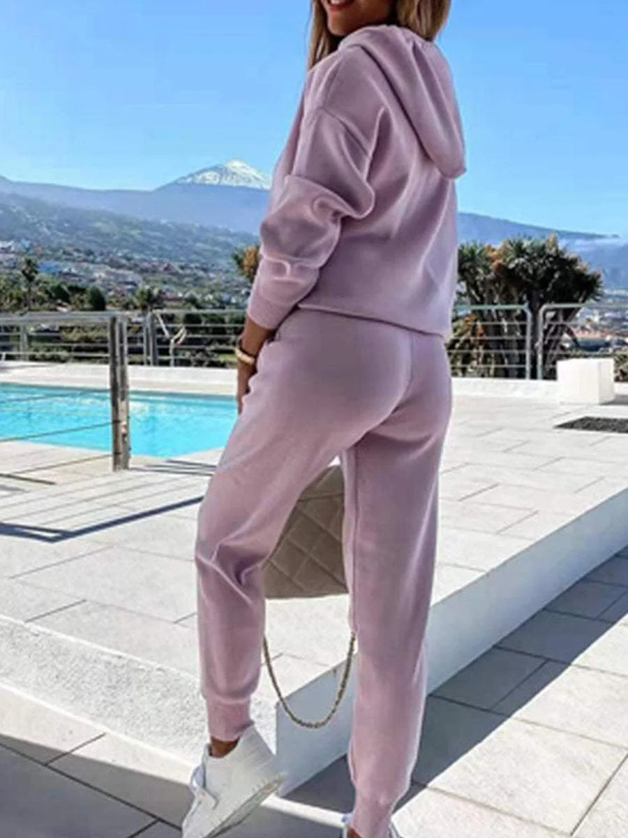 Loose Sweatshirt Slim-fit String Sweatpants Two-Piece Set