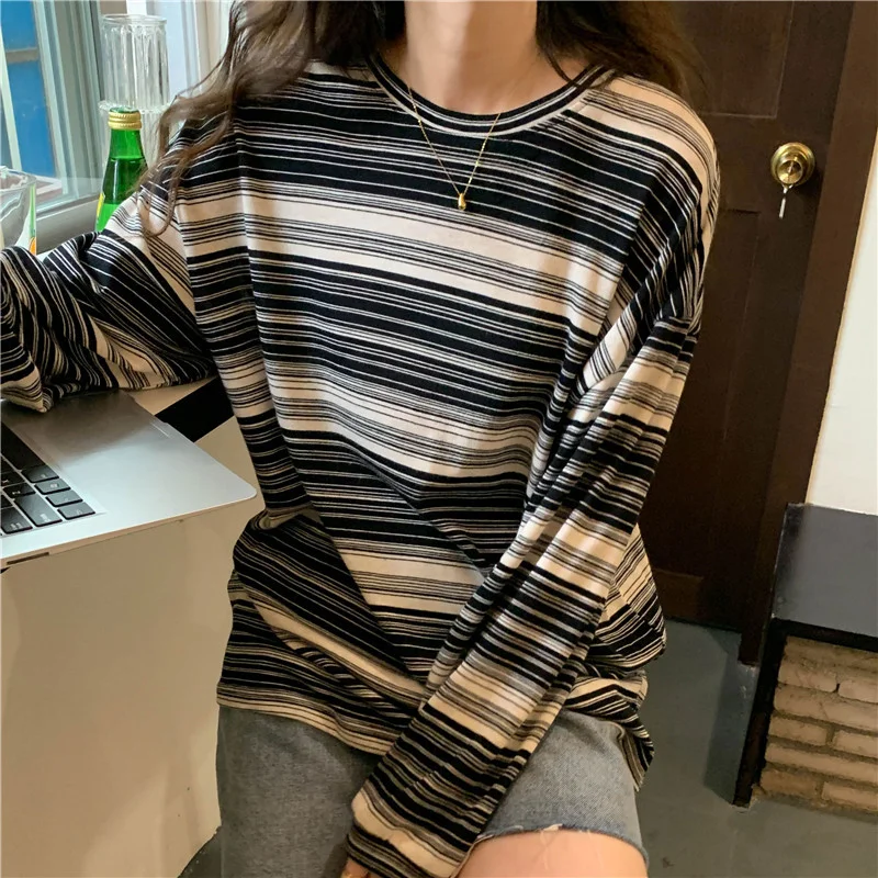 Brownm Brownm Round Collar Long-Sleeved T-Shirt Women's Wear Autumn 2024 New Design Sense Loose Students On Clothes Female Ins Tide