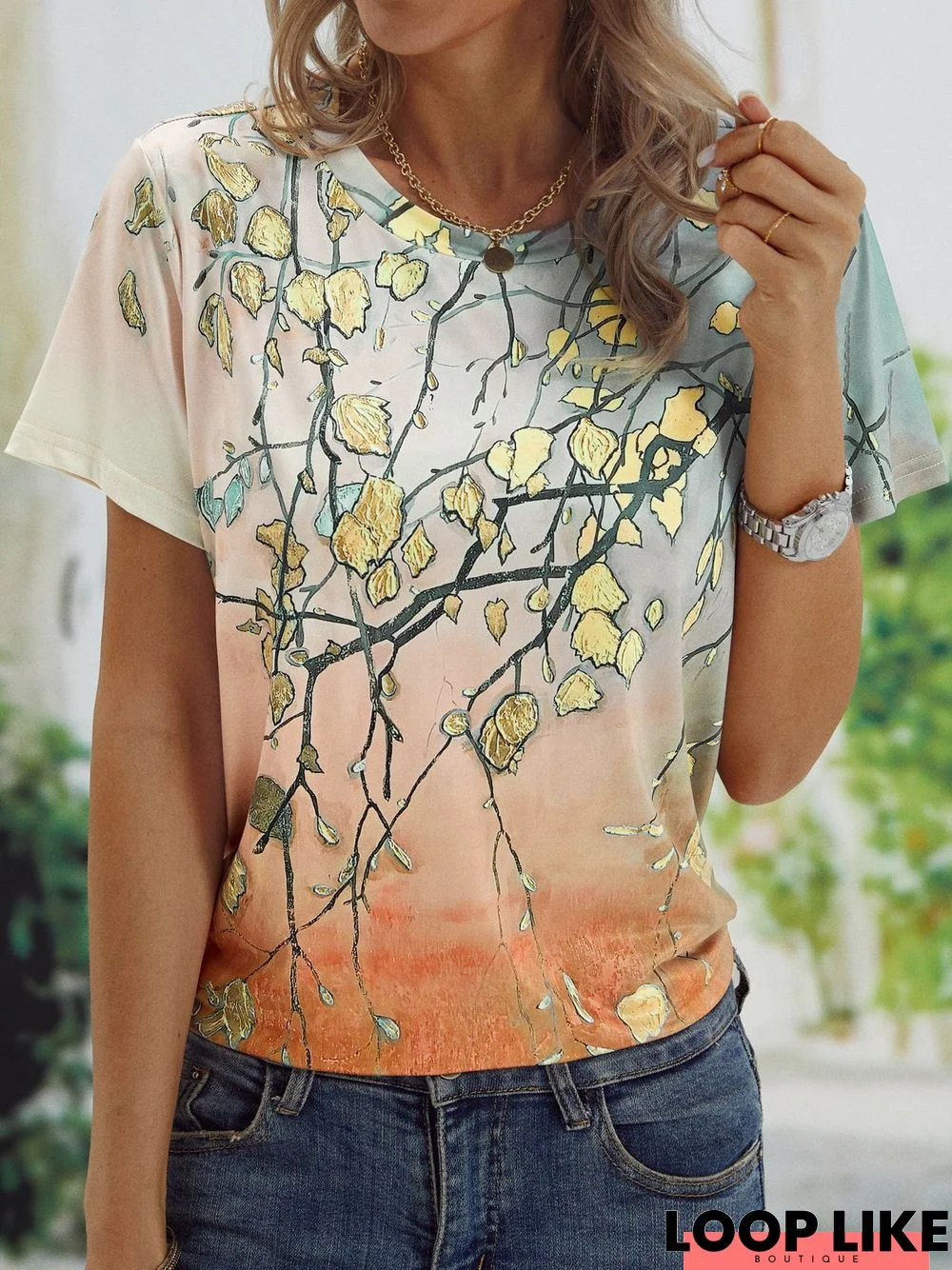 Floral Casual Crew Neck Short Sleeve T-Shirt