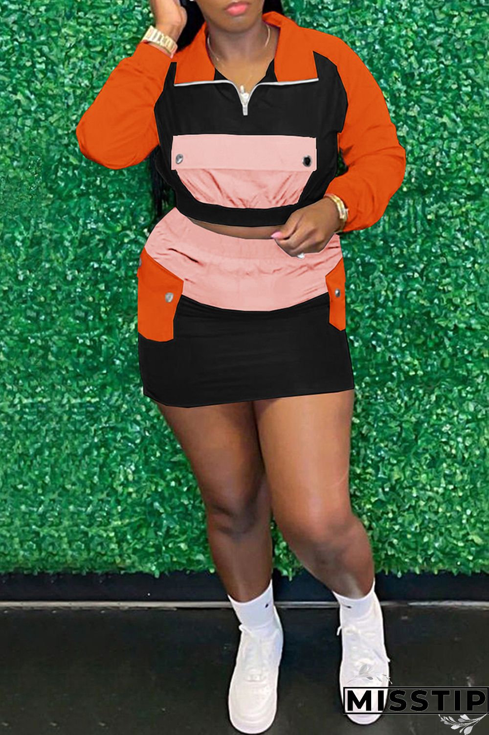 Cream White Fashion Casual Patchwork Basic Turndown Collar Long Sleeve Two Pieces