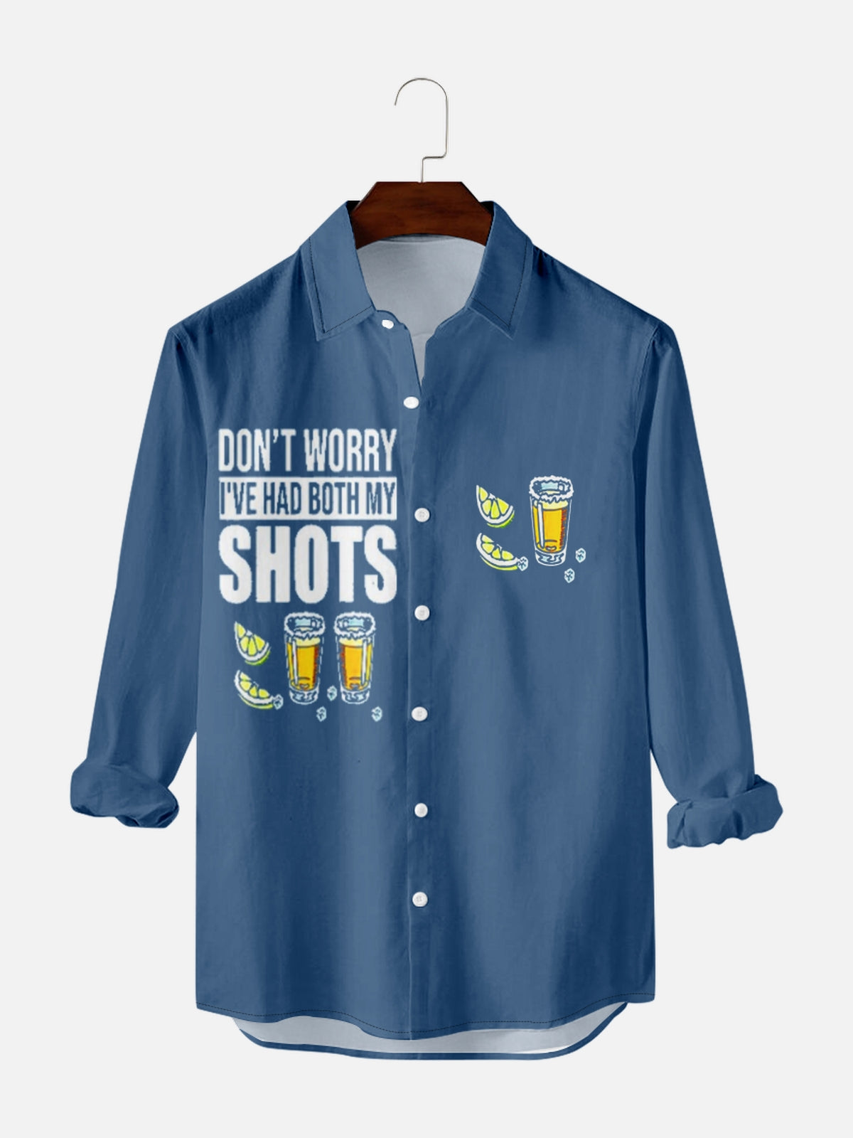 Men's Blue Basic Cocktail Festival Long Sleeve Shirt PLUSCLOTHESMAN