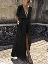 False Two Split-Front Half Sleeves Maxi Dresses