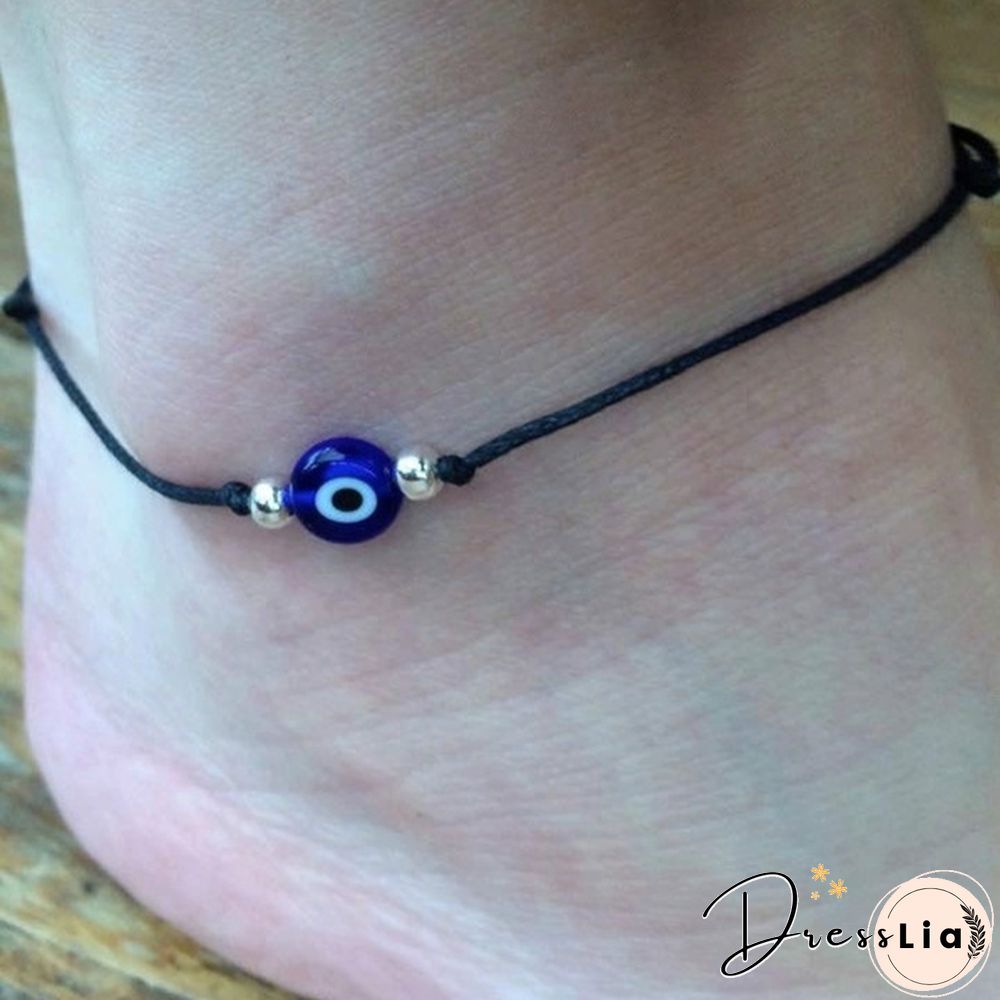 2Pcs/Set Evil Eye Handmade Black Rope Beaded,Ankle,Bracelet,necklace Set
