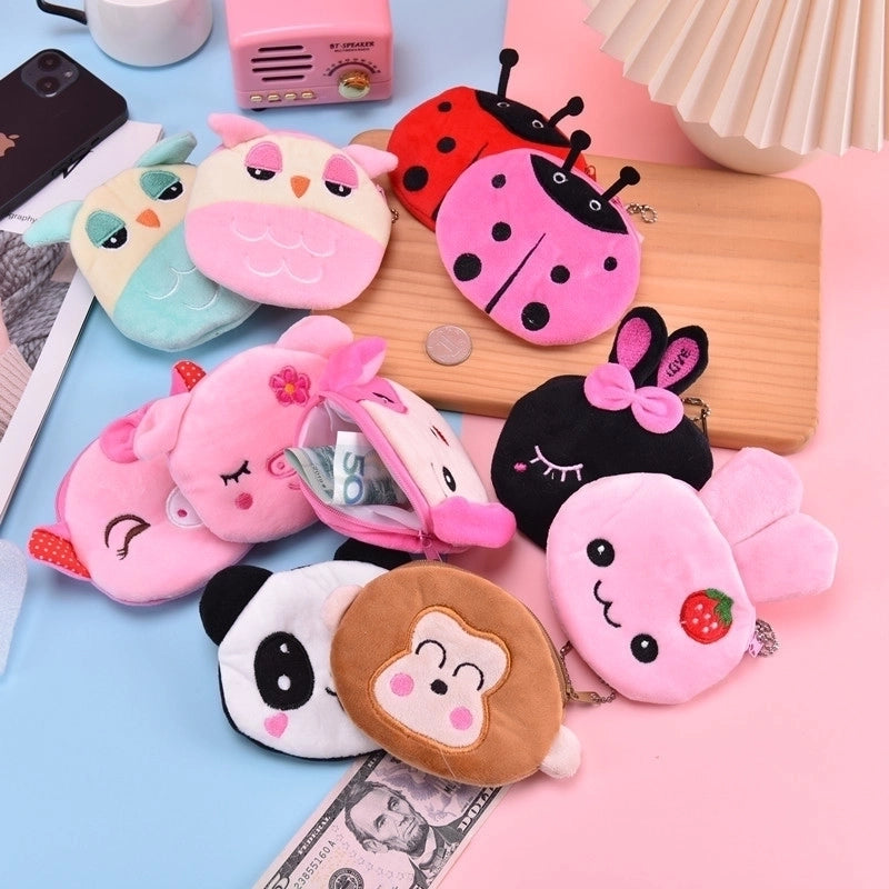 Unisex Animal Plush Zipper Kids Wallets