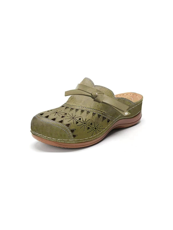Bowknot Hollow Out PU Leather Slippers