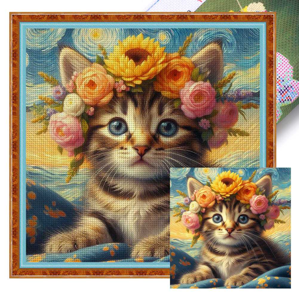 Flower Kitten Full 11CT Pre-stamped Canvas(40*40cm) Cross Stitch