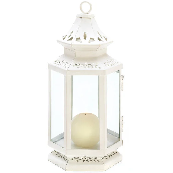 Accent Plus Victorian Style White Candle Lantern - 10.5 inches