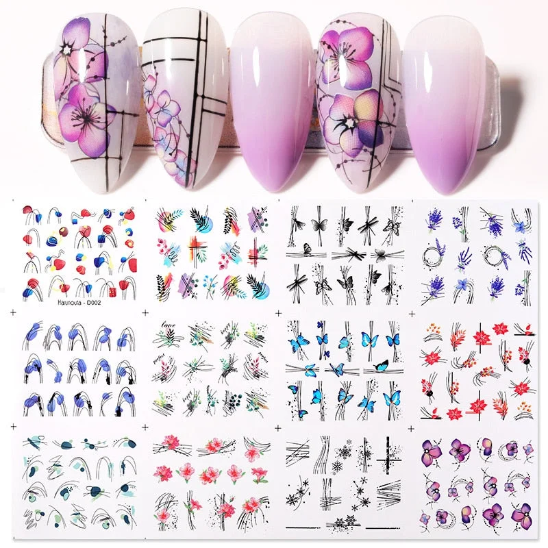 Harunouta 12pcs Black Snake Nail Stickers Wave Line Transfer Sliders Decoration Abstract Image Nail Art Designs Water Decals